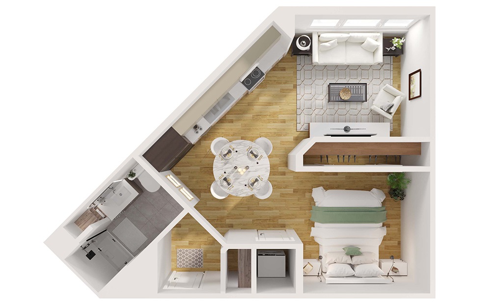 S5 - Studio floorplan layout with 1 bathroom and 552 square feet (3D)